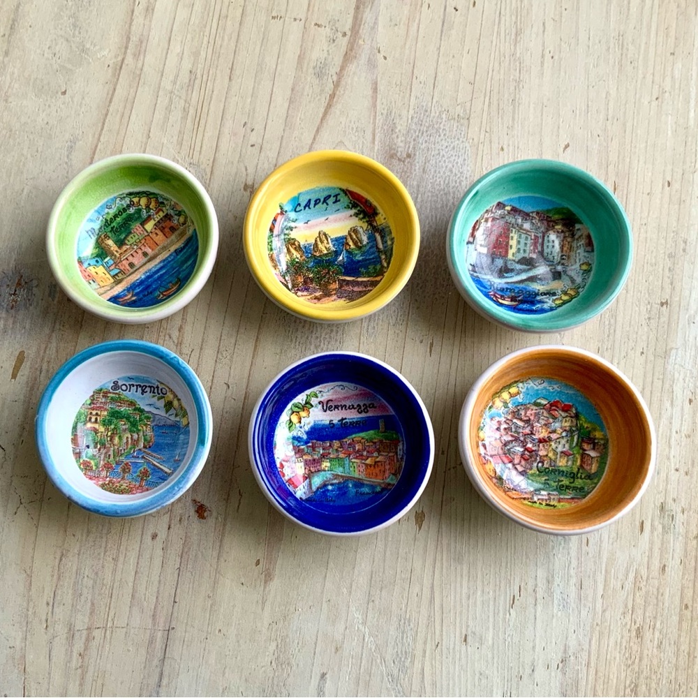 Italian Pottery Salt Cellars, Set of 6